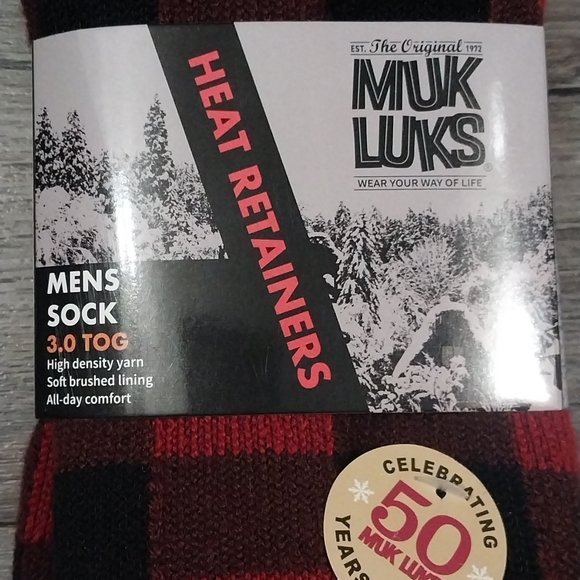 Muk Luks Heat Retainers Thermal Insulated Socks 3.0 TOG Rating Buffalo Plaid Red - Picture 2 of 5